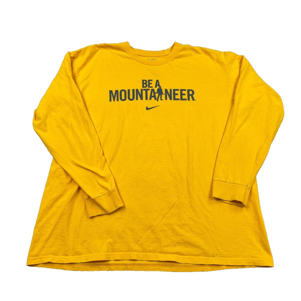 West Virginia Mountaineers Shirt Men XXL 2XL Yellow Nike Tee Long Sleeve WU *